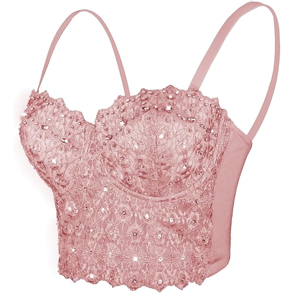 ELLACCI Women's Paisley Mesh Lace Bustier Crop Top Sexy Corset Top